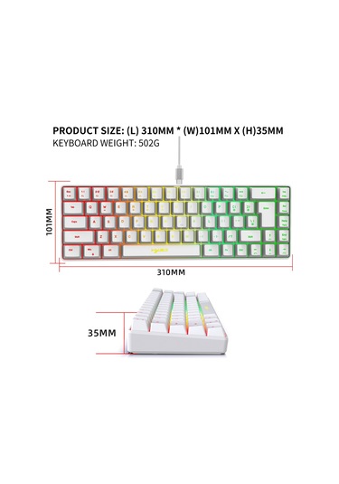 Hxsj V200 Kablosuz Rgb Arka Işık Mekanik Klavye 68 Tuşlu, Kablolu Uzunluk: 1.7m Kırmızı