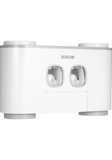 Pazly Ecoco Otomatik Sıkmalı Diş Macunu Seti - 2 Dispenser, 4 Bardak, 5 Fırça, Duvara Monte, Gri Beyaz