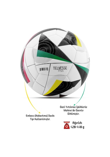 Telvesse Yeni Sezon 2024 Avrupa Pompalı Sert Zemin Halı Saha Futbol Topu No:5 FT515 Çok Renkli