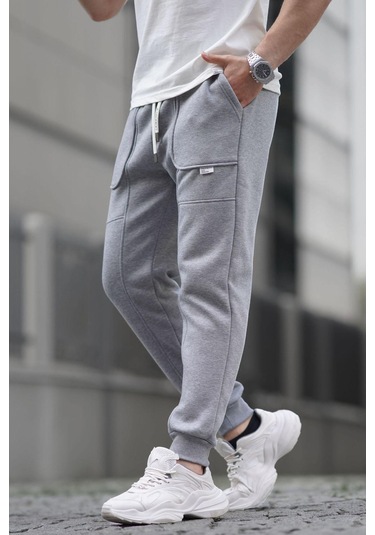 Madmext Grimelanj Kargo Cep Basic Eşofman Altı 6527 Gri Melanj