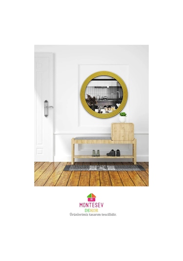 Zümrüt Gold Dekoratif Ayna Yuvarlak Işlemeli Duvar Aynası 43 Cm Altın