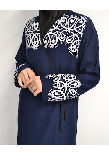 Halkalı Desenli Kruvaze Namaz Elbisesi Yandan Bağlamalı, Rahat Kesim 36 46 Beden Lacivert