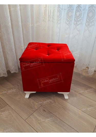 Lüks Sandıklı Tabure Puf 45 X 45 Cm Kırmızı