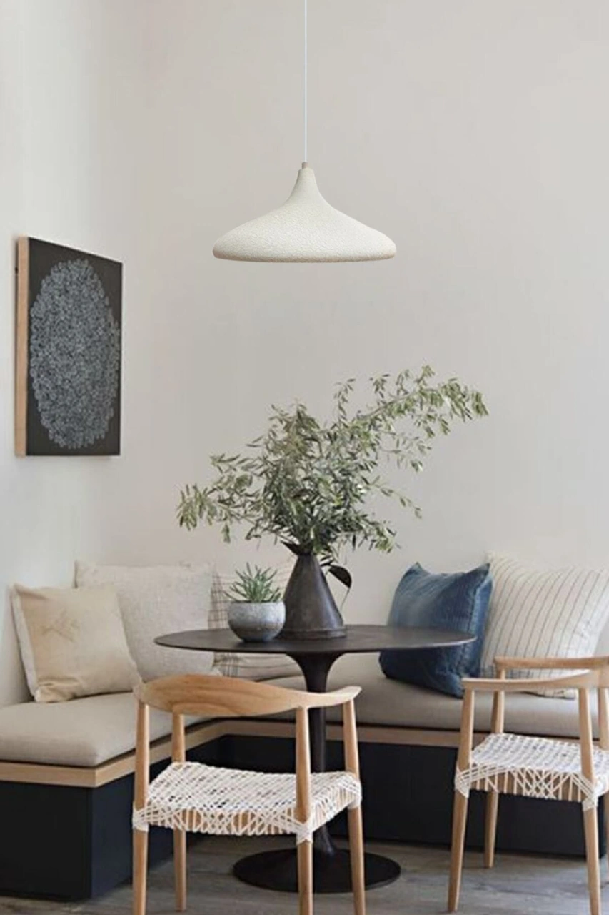 Champion Dokulu Açık Krem Rengi Tekli Avize Sarkıt Lamba Yemek Masası Oturma Odası Mutfak Dokulu Beyaz