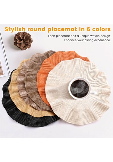 6 Adet 38 Cm Yuvarlak Amerikan Servisi, Dokuma Tasarım, Isıya Dayanıklı, Kaymaz, Diğer