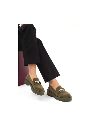 Tamer Tanca Kadın Vegan Haki Süet Loafer Ayakkabı 817 0890 Bn Ayk Sk22/23 Hakı Suet Haki