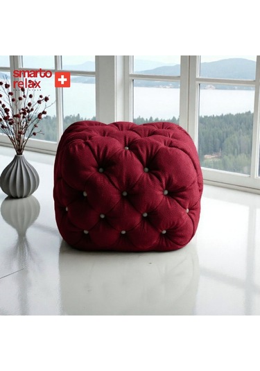 Smarto Relax Puf Zinal Ayaksız Kapitoneli Kare 45x45 Cm Kırmızı Kırmızı