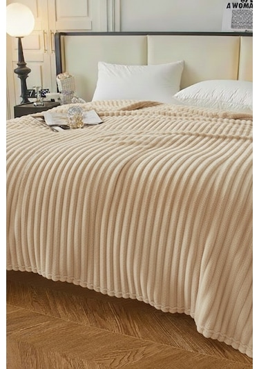 King Size Fitilli Battaniye Battal Boy 240x260 Cm Bej