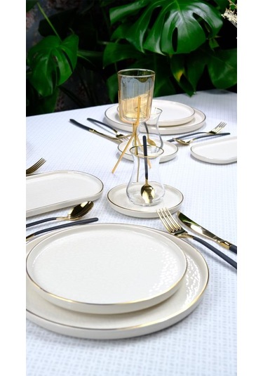 Glore İstanbul Krem 31 Parça 6 Kişilik Altın Yaldızlı Yemek Takımı