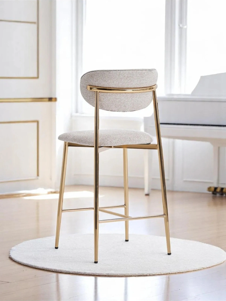Dengema Laila 1 Adet 65 Cm Ada Mutfak Bar Sandalyesi Krem Renkli Kumaş Gold Metal Ayak Krem - Gold