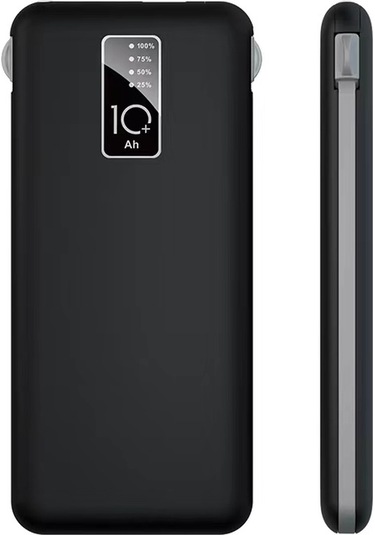 Micro/lightning/type-c Kablo 10000 Mah Powerbank Led Işıklı Pil Göstergeli Güvenli Batarya Siyah