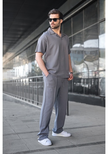 Madmext Füme Polo Yaka Erkek Alt Üst Takım E7356 Füme