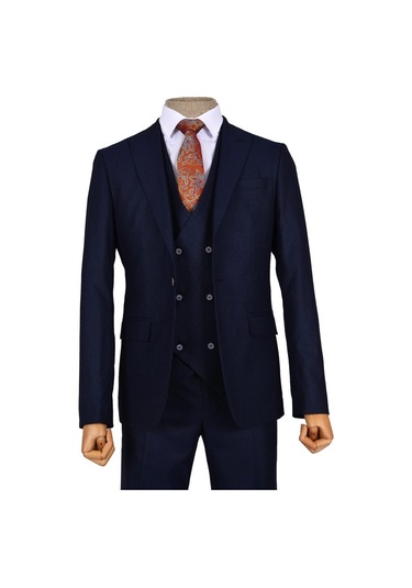 Çizgili Kırçıl Desen Tek Düğme 6 Drop Slim Yelekli Erkek Takım El