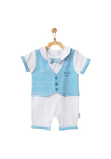 Andywawa Erkek Bebek Balina Motifli Papyonlu Tulum AC21547R Mavi