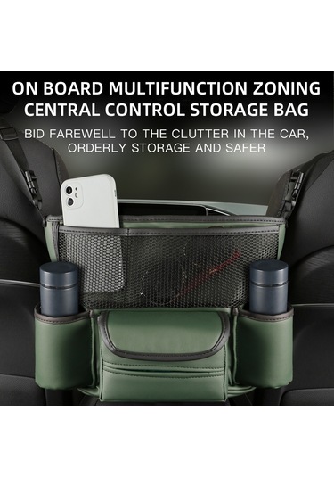 Symbee Koltuk Arası Deri Depolama Çantası, Araba İç Döşeme Organizer, Çok Fonksiyonlu Sandık Bölücü, Gri Renkli Konsole Saklama Torbası Gri