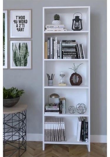 5 Raflı Kitaplık Raf Kütüphane Beyaz