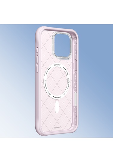 İphone 16 Pro Uyumlu Kılıf M-safe Şarj Özellikli Youngkit Argyle Serisi Kapak Pembe