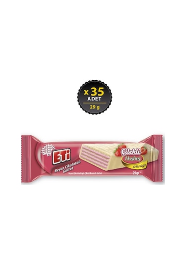 Beyaz Çikolata Kaplı Çilek Kremalı Gofret 29 G X 35 Adet