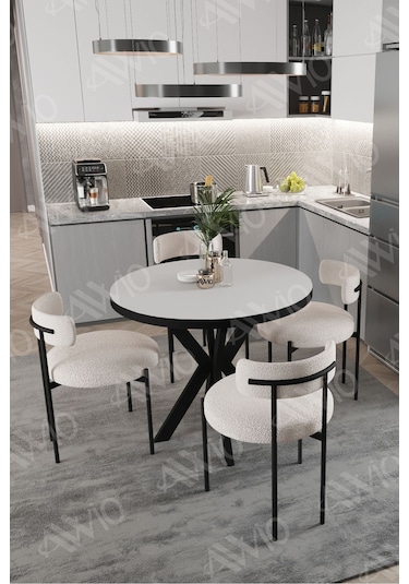 Avvio Lonya 4 Kişilik Mutfak Yemek Masa & Sandalye Takımı Düz Beyaz