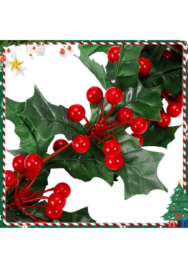 Gajeena Noel Dekoru İçin Yapay Kırmızı Yaban Mersini Ziebağı, 1.8 Metre Uzunlukta, Dekoratif Lifelike Noel Süsü