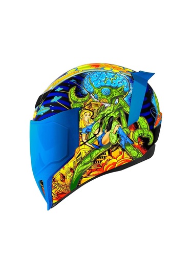 Icon Airflite Bugoid Blitz Kapalı Kask Mavi Yeşil Turuncu Mavi