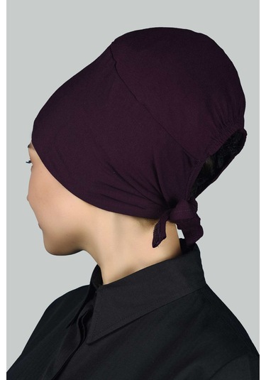 Altobeh Kadın Pratik Dikişsiz Bağcıklı Kaymayan Tesettür Penye Bone - Mürdüm