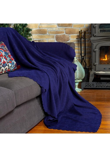 Jakarlı Şönil Koltuk Örtüsü Çekyat Örtüsü Koltuk Şalı 110x175 2 Ad. Kaymaz Lacivert Lacivert