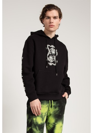 Jahr Marc Dragon Baskılı Siyah Oversize Erkek Sweatshirt Siyah