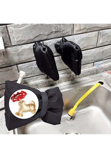 Vkemall Sıcaklık Koruyucu Musluk Koruması - Oxford Kumaş Dışarıdaki Su Boruları İçin Donma Engeli, Siyah 14x19cm, 2 Adet Paket