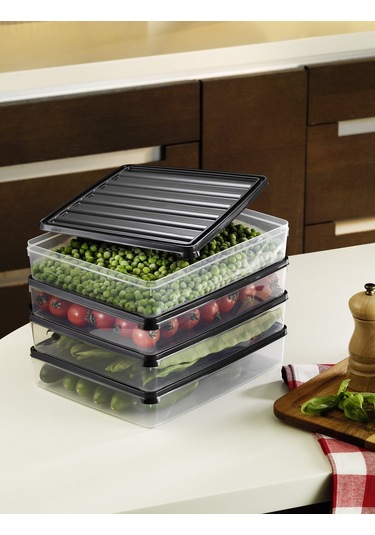 Mikrodalga Ve Difrizde Kullanılabilen Saklama Kabı Seti 4 Lu Antrasit S-404 Şeffaf