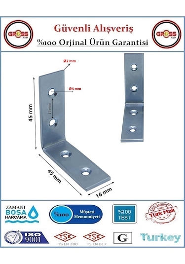 Masa Gönye - 15x45x45 Mobilya Bağlantı L Köşebenti - 10 Adet Saten