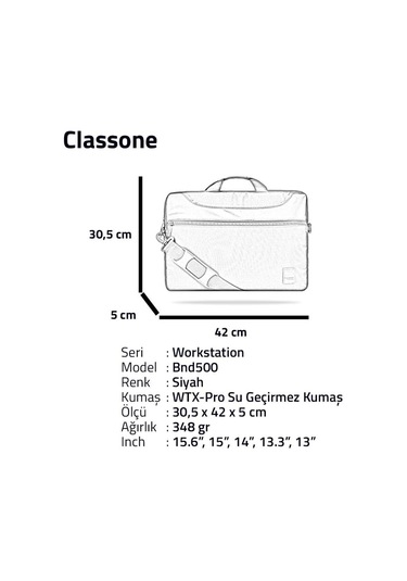 Classone Workstation Bnd500 15.6 "Macbook-Laptop-Çantası-Siyah