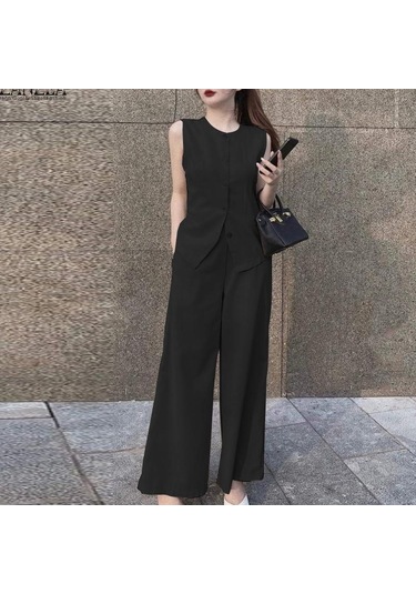 Zanzea Yaz Kıyafetleri Bayan Üstleri Ve Geniş Bacak Pantolon Rahat İki Parçalı Takım Elbise Seti Pembe Zanzea Yaz Kıyafetleri Bayan Üstleri Ve Geniş Bacak Pantolon Rahat İki Parçalı Takım Elbise Seti Pembe