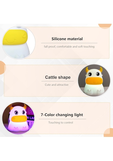Vkemall Çocuklar İçin Renkli Led Silikon Akşam Lambası - Pil İle Çalışır Pil Dahil Değil Beyaz