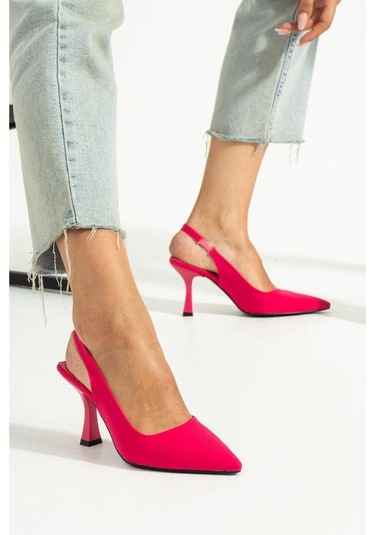 Duxal Shoes Bej Deri Topuklu Ayakkabı Fuşya