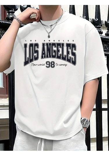 Guılanerkek Los Angeles 98 Baskılı Pamuk Spor Tişört, Rahat Ve Modawhıte WHITE