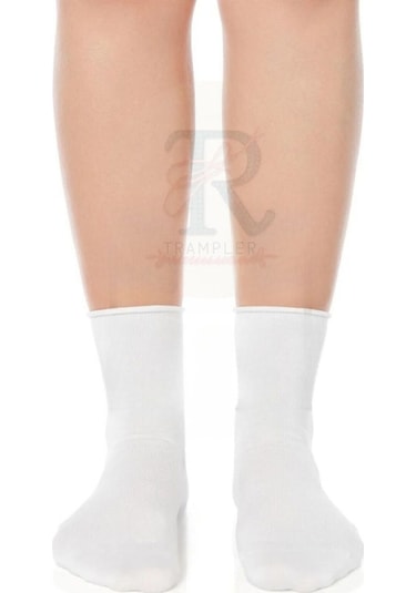Trampler Unisex Bambu Lastiksiz Beyaz Soket Çorap Sıkmayan Çorap Beyaz