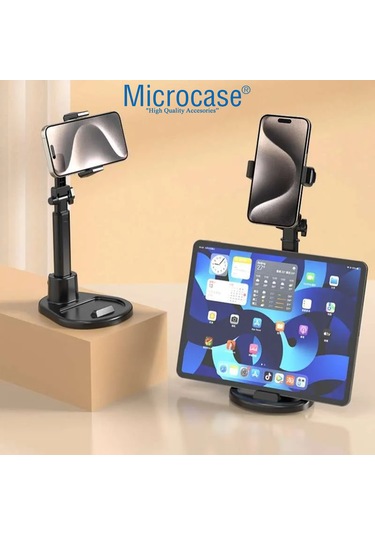 Microcase Zr895 Yükseklik Ayarlı Ayarlanabilir Teleskopik Masaüstü Telefon Tutucu - Al5068 Siyah