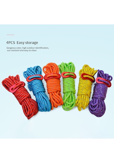 Qingmipy 8 Adet 4mm Kalın Poliester Çadır Rengi, Gece Yansıtan, Dikişli Kanca İle 4 Metre Çadır Rengi Seti Sarı