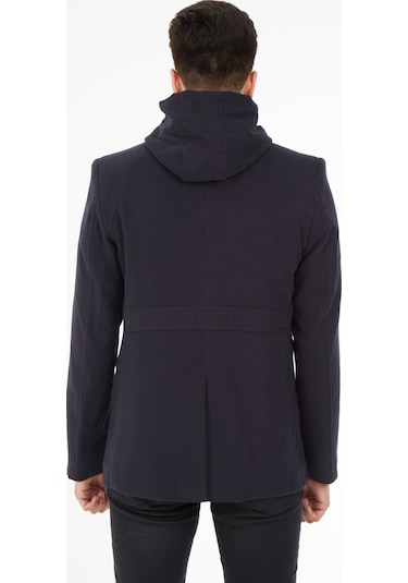 Sposo 1704 Çıkma Kapşonlu Yün Kaşe Lacivert Erkek Kaban Lacivert