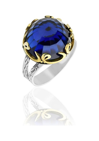 Safir Taşlı Vav Harfi Motifli Otantik Gümüş Kadın Set