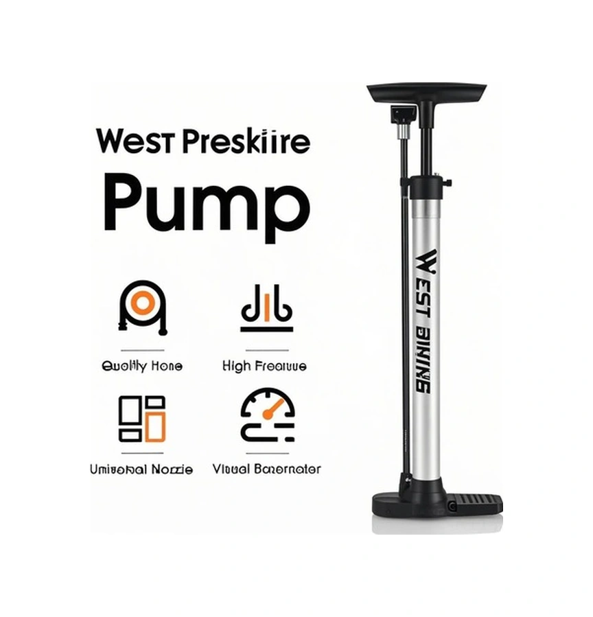 Fortunelane Yüksek Basınçlı Bisiklet Pompası - T Şekilli Kulp, Katlanır Taban, 140psı, Beyaz Renk, Hava Basınç Göstergeli