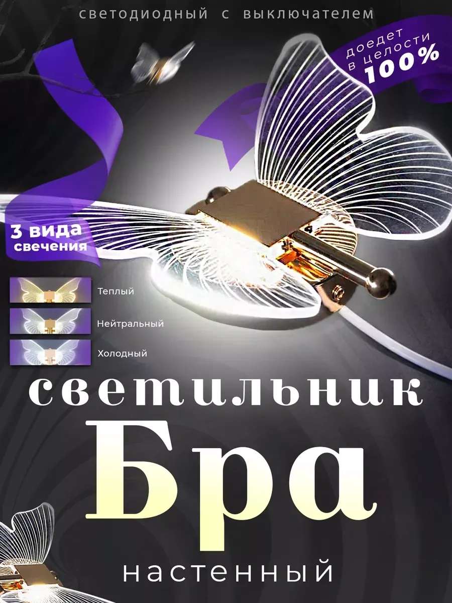 Lubimyj Svet Duvara Monte Led Aydınlatmalı Kelebek Duvar Abidesi, Anahtarlı. 231026152 Beyaz