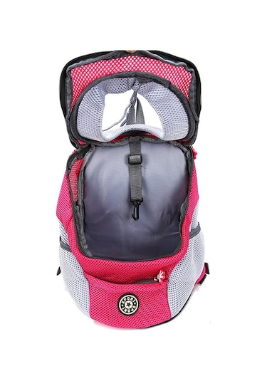 Açık Pet Köpek Taşıma Çantası Ön Çanta Çift Omuz Taşınabilir Seyahat Sırt Çantası Örgü Sırt Çantası Kafa, Boyut: L Gül Kırmızı