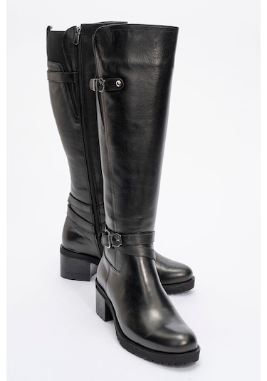 Kadın Yüksek Topuklu Fermuarlı Çizme Gerçek Deri Br 08029 Siyah Null Siyah