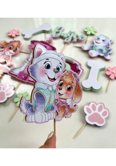 Paw Patrol Temalı İsme Özel Kız Çocuk Doğum Günü Pasta Süsü Seti