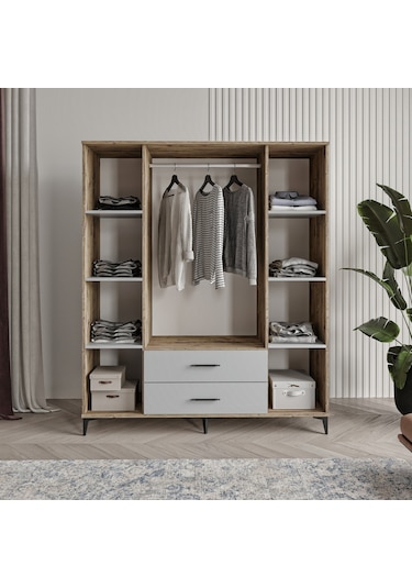 Afilliurla 4 Kapaklı 2 Çekmeceli Gardrop Tamamı Mdf Atlas Çam...