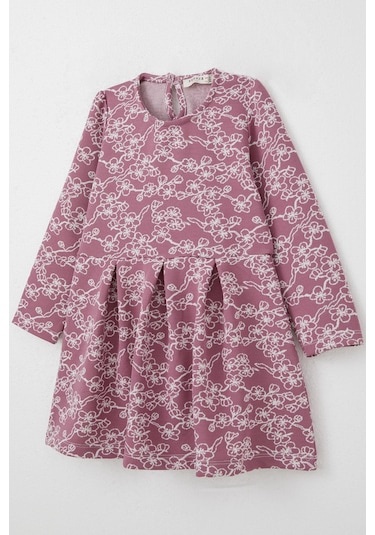 Breeze Kız Çocuk Uzun Kollu Elbise Çiçek Desenli 1.5-5 Yaş, Gülkurusu Gülkurusu