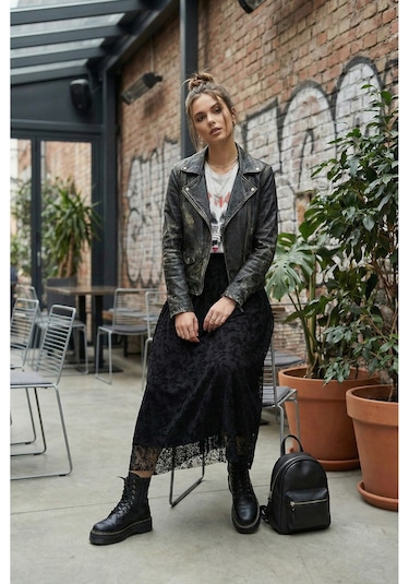 Sayzen Your Shine Çiçek Desenli Flog Etek Sy-2602 Siyah