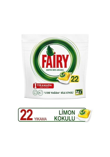 Fairy Hepsi Bir Arada Limon Kokulu Bulaşık Makinesi Deterjanı 22 Yıkama 2 x 22 Tablet